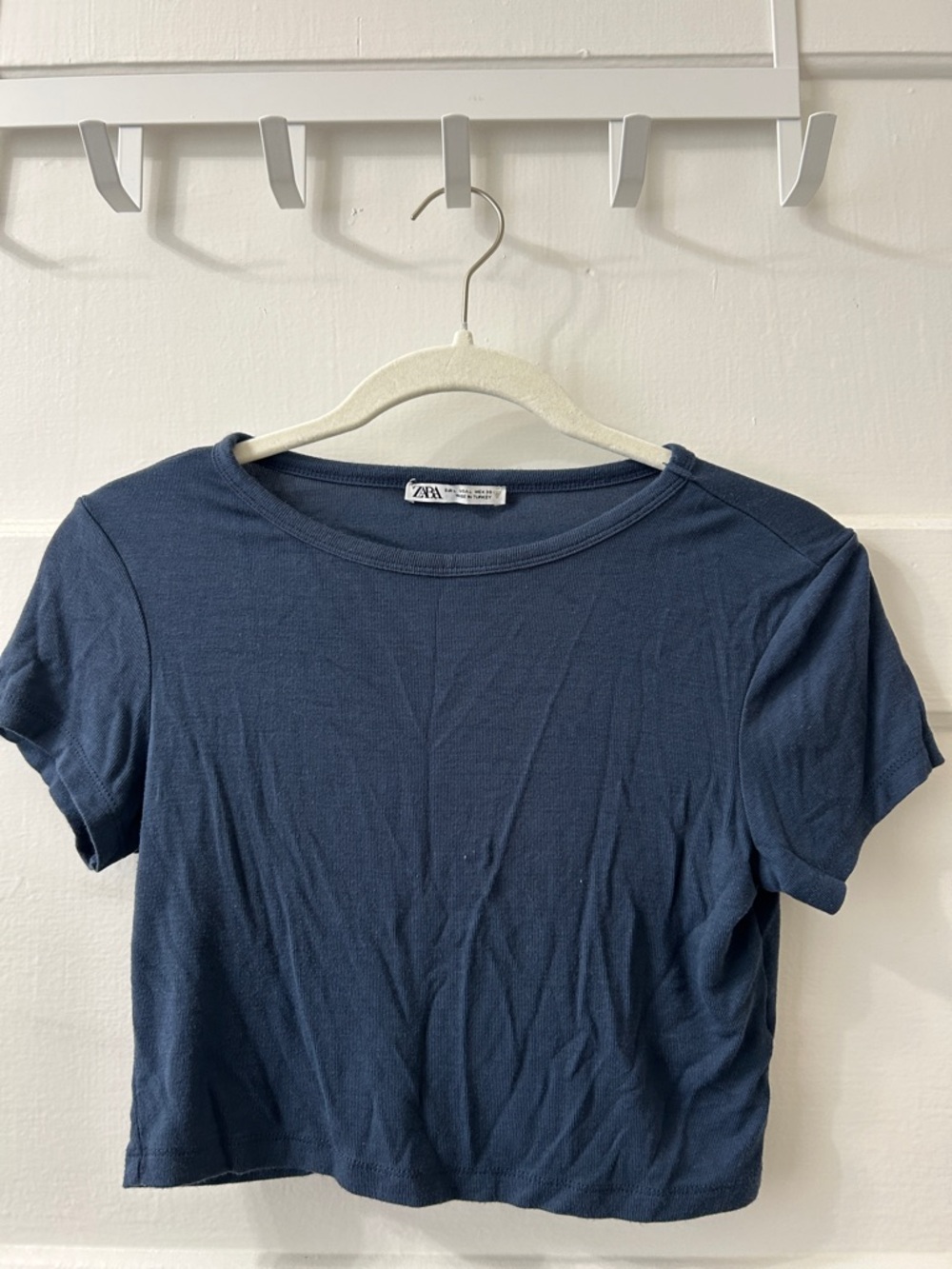 Zara Blue Short Sleeve Cropped Tee Shirt